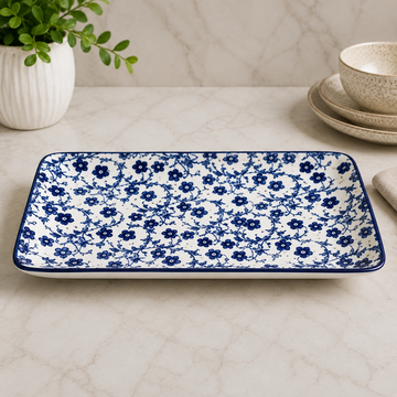 Danny Home Blue Chintz Rectangular Serving Tray - 7 Inches