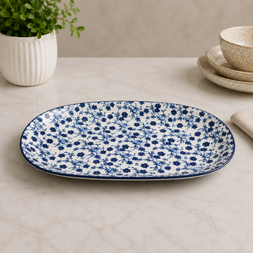Danny Home Blue Chintz Oval Serving Tray - 12 Inches
