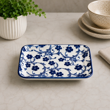 Danny Home Blue Chintz Rectangular Serving Dishes - 3.75 Inches