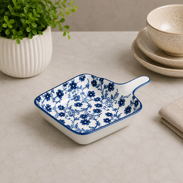 Danny Home Blue Chintz Serving Dish With Handle - 4.75 Inches