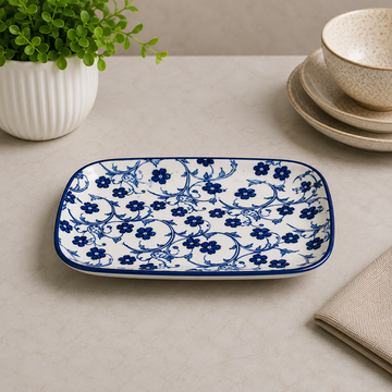 Danny Home Blue Chintz Rectangular Serving Dish - 5.8 Inches