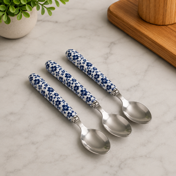Danny Home Blue Chintz Handle Stainless Steel Teaspoon - 3 Piece Set