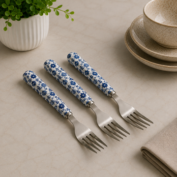 Danny Home Blue Chintz Handle Dining Fork - 3 Pieces Set