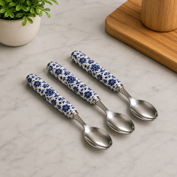 Danny Home Blue Chintz Stainless Steel Coffee Spoon - 3 Piece Set