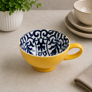 Danny Home Yellow Chintz Tea Mug With Patterned Interior - 355 ml