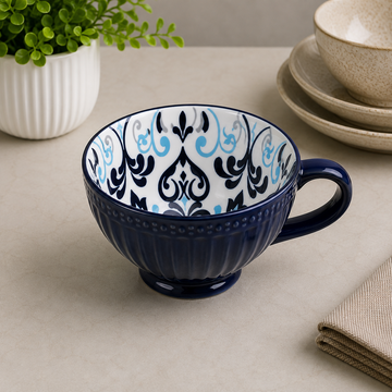 Danny Home Navy Blue Chintz Tea Mug With Patterned Interior - 355 ml