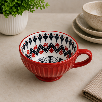 Danny Home Red Chintz Tea Mug With Blue Patterned Interior - 355 ml