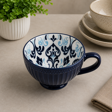 Danny Home Navy Blue Chintz Tea Mug With Blue Patterned Interior - 355 ml