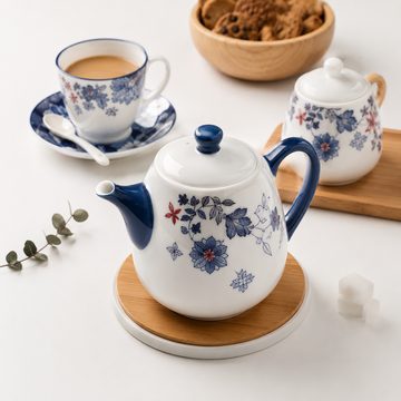 Danny Home Blue Chintz Teapots & Cup With Lid - 16 Pieces Set