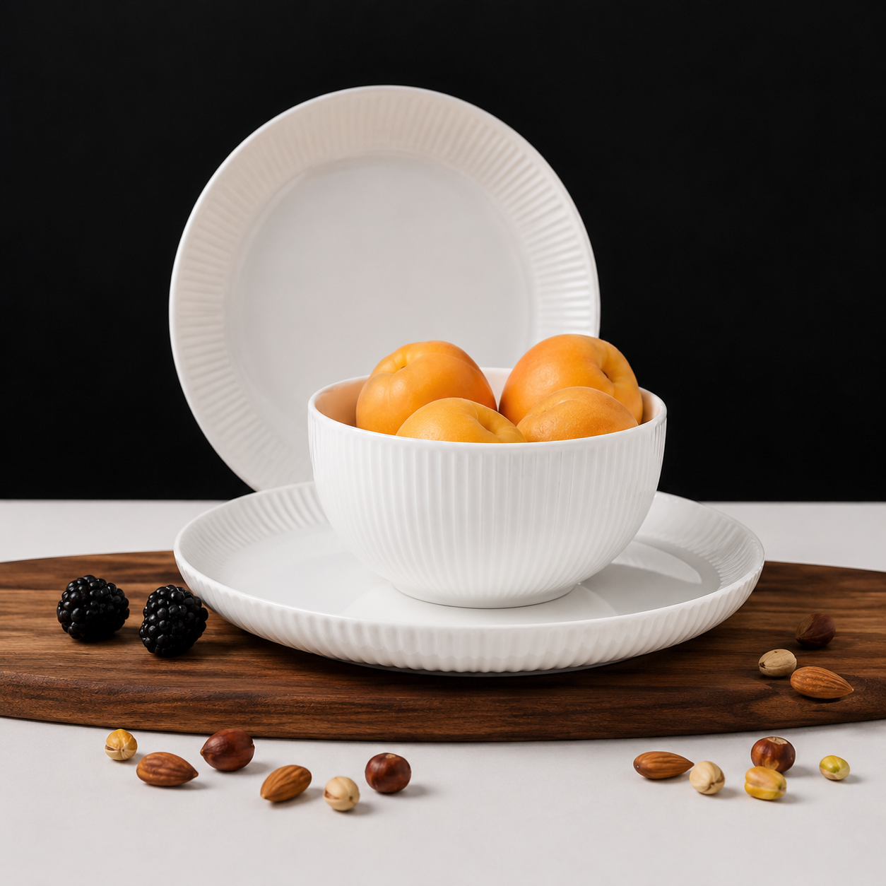 Danny Home White Ribbed Chintz Dinnerware Set With Bowl And Plates - 18 Pieces Set