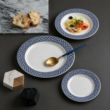 Danny Home Blue Patterned Chintz Dinnerware Set With Plate And Bowl - 18 Pieces Set