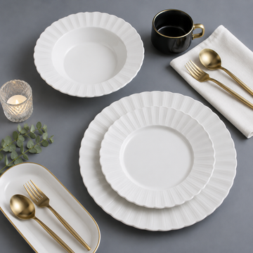 Danny Home White Fluted Chintz Dinner Plate Set - 18 Pieces Set
