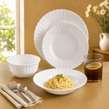 Danny Home White Fluted Chintz Dinnerware Plate And Bowl Set - 24 Pieces Set