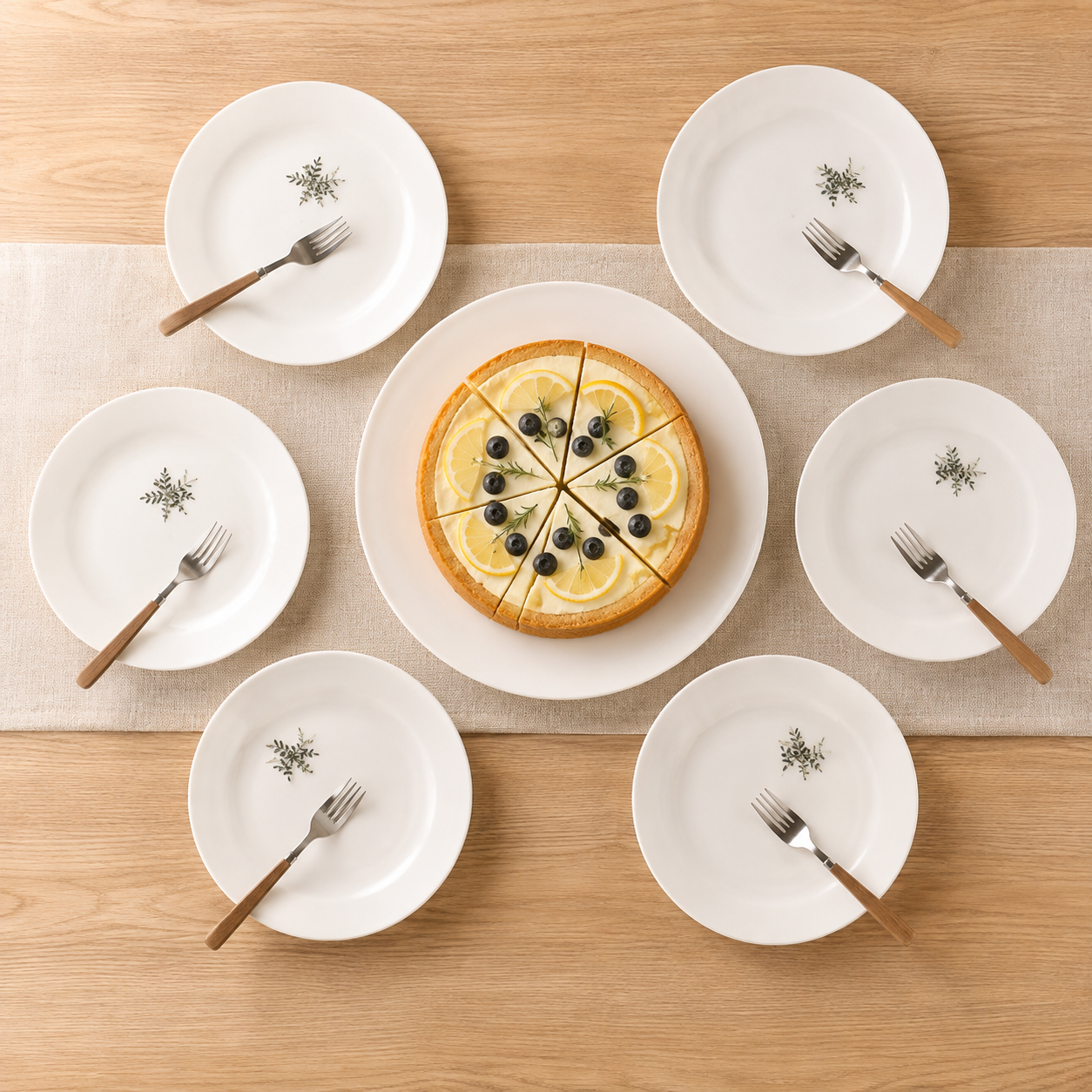 Danny Home White Chintz Desert Plates Set With Botanical Motif - 7 Pieces Set