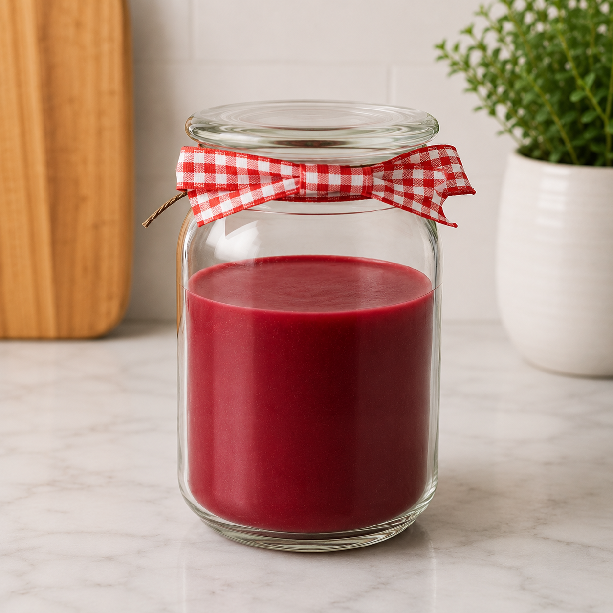 Danny Home Red Wax Glass Jar Candle With Lid And Gingham Ribbon - 9 x 22 cm