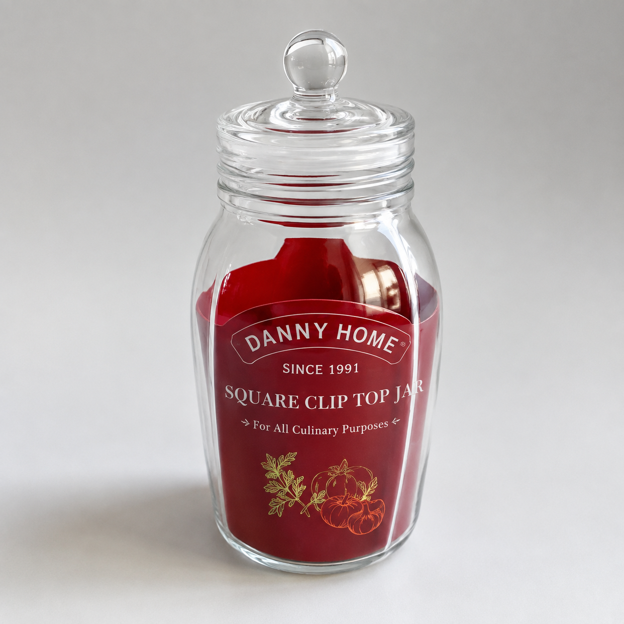 Danny Home Glass Storage Jar With Knob Lid - 1900 ml