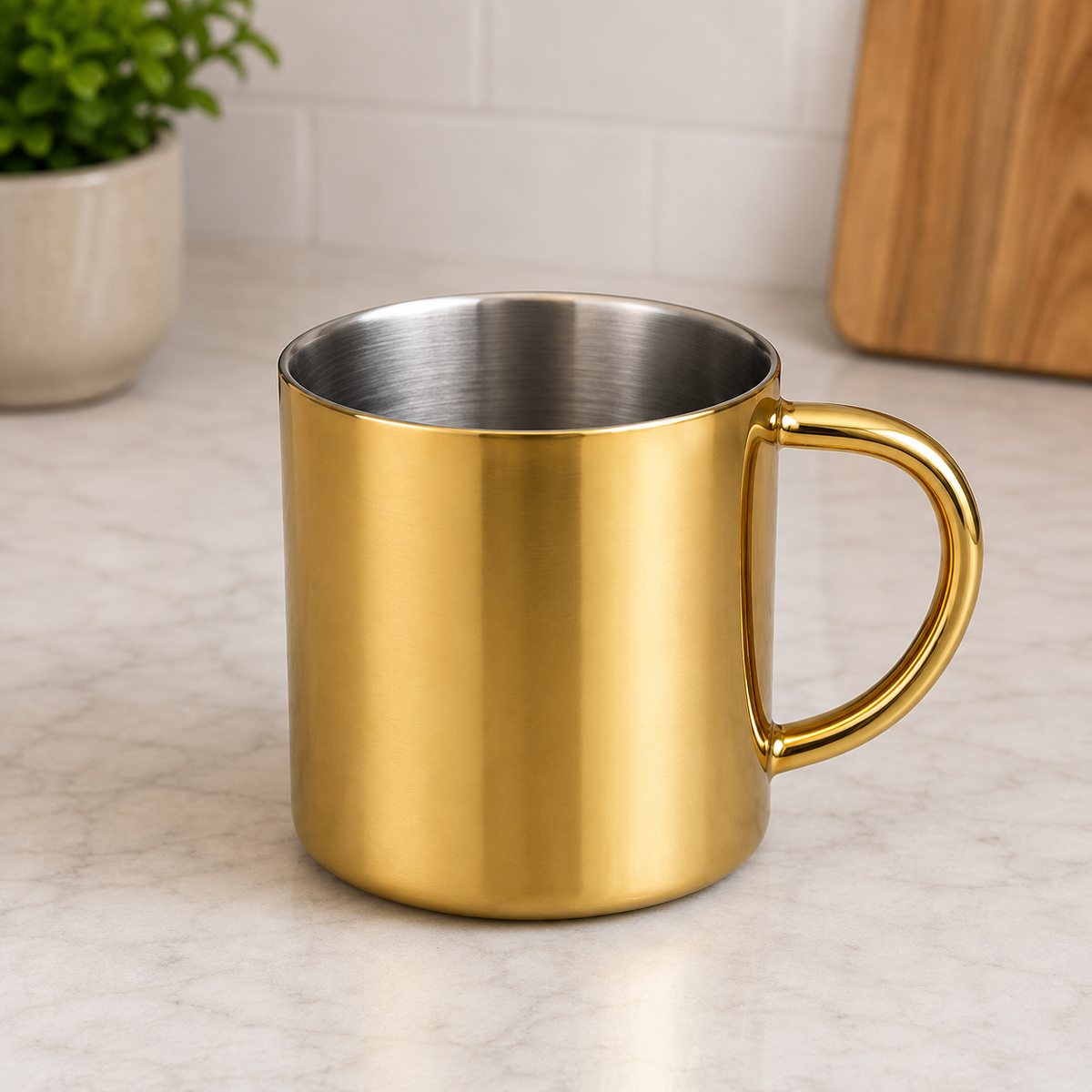 Danny Home Gold Finish Stainless Steel Drinking Mug With Handle - 400 ml