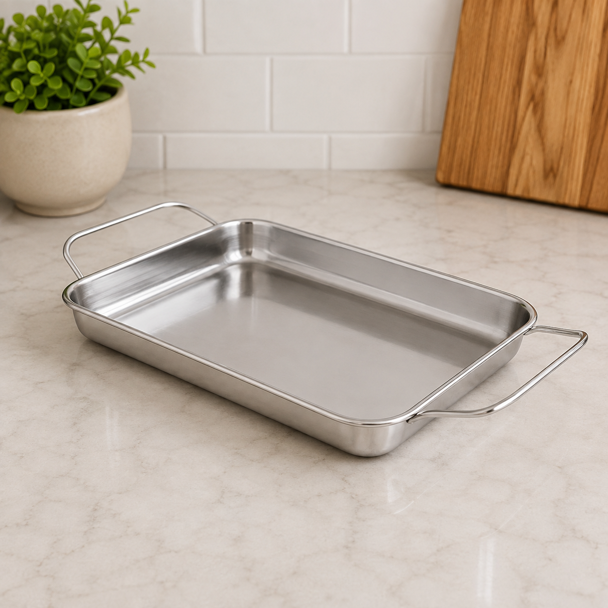 Danny Home Stainless Steel Rectangular Baking Tray With Handles - 38 x 28 cm