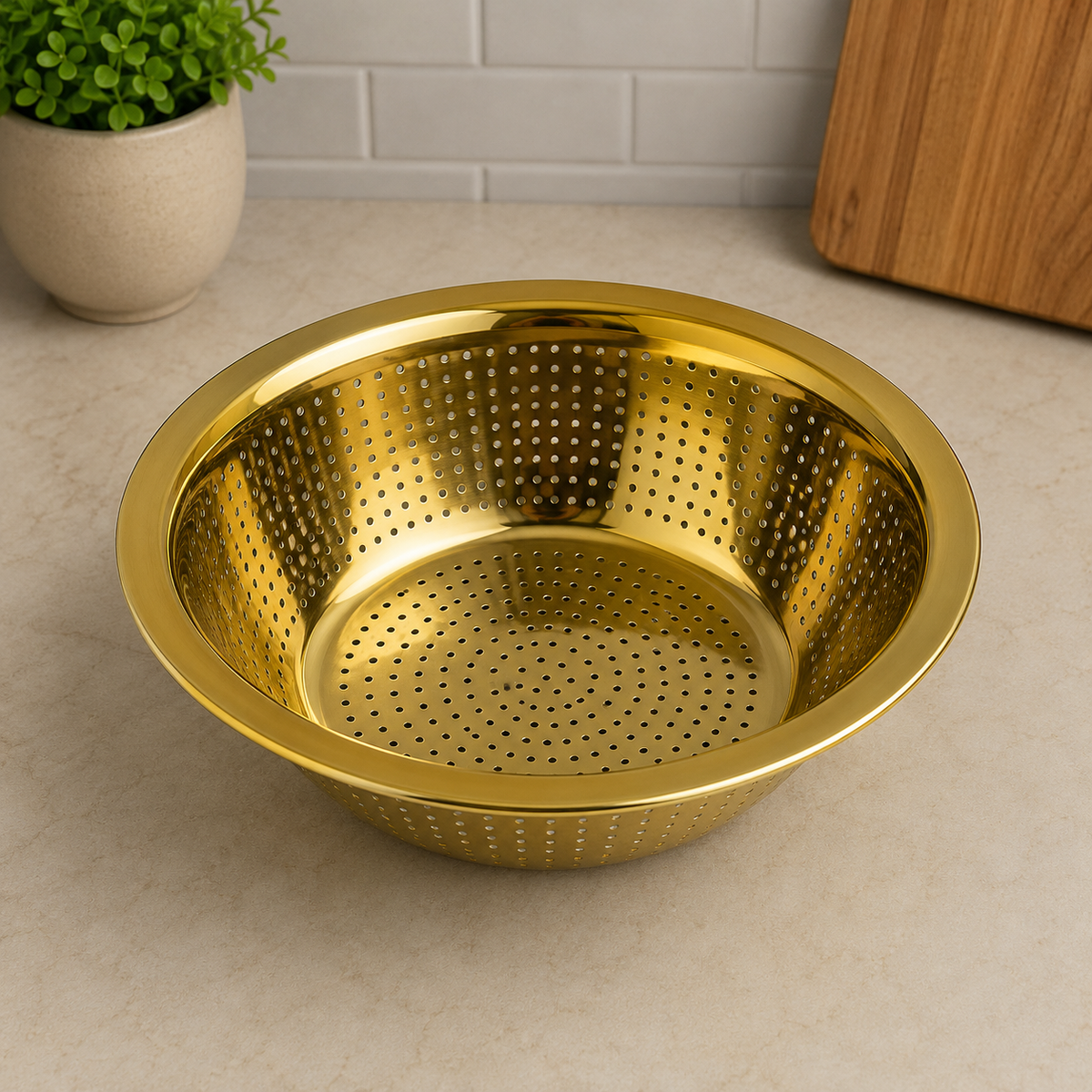 Danny Home Gold Finish Stainless Steel Kitchen Colander - 22 cm