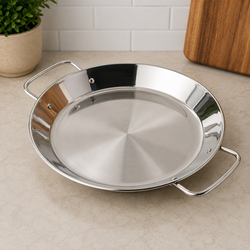 Danny Home Stainless Steel Paella Frying Pan With Dual Handles - 34 cm
