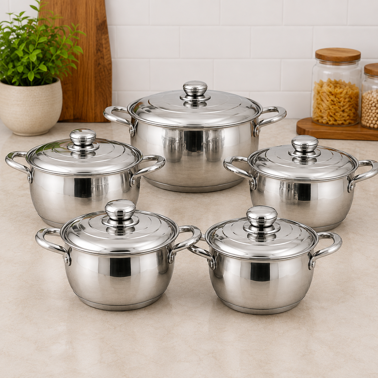 Danny Home Stainless Steel Cookware Pot Set With Lids - 9 Piece Set