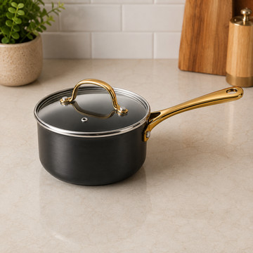 Danny Home Black Sauce Pans With Gold Handle And Lid