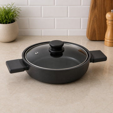Danny Home Black Casserole Pot With Glass Lid And Dual Handles - 28 x 12 cm