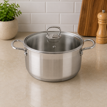 Danny Home Stainless Steel Cooking Pot With Glass Lid And Dual Handles