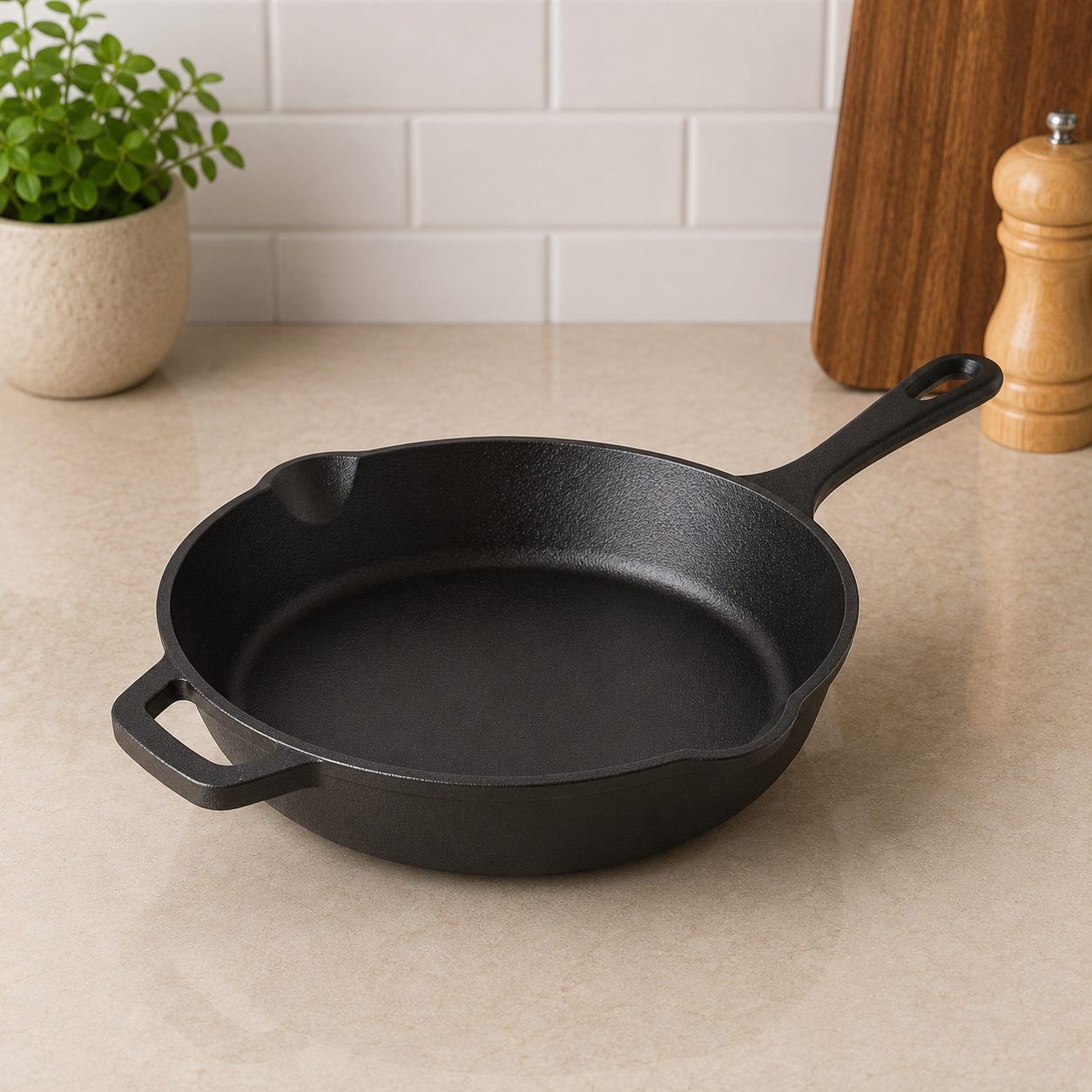 Danny Home Cast Iron Frying Pan With Long Handle And Helper Handle - 20 x 4.8 cm