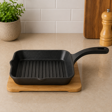 Danny Home Square Cast Iron Grill Pan With Long Handle - 15 x 2.5 cm