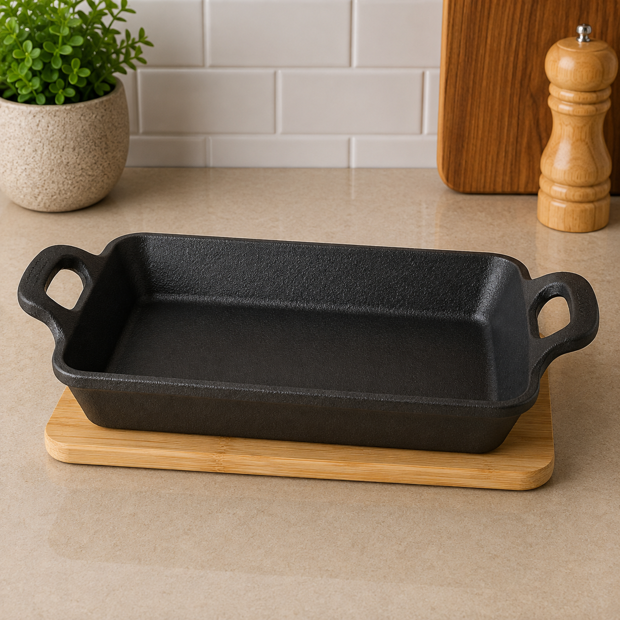 Danny Home Rectangular Cast Iron Baking Dish With Dual Handles - 11 x 3 cm