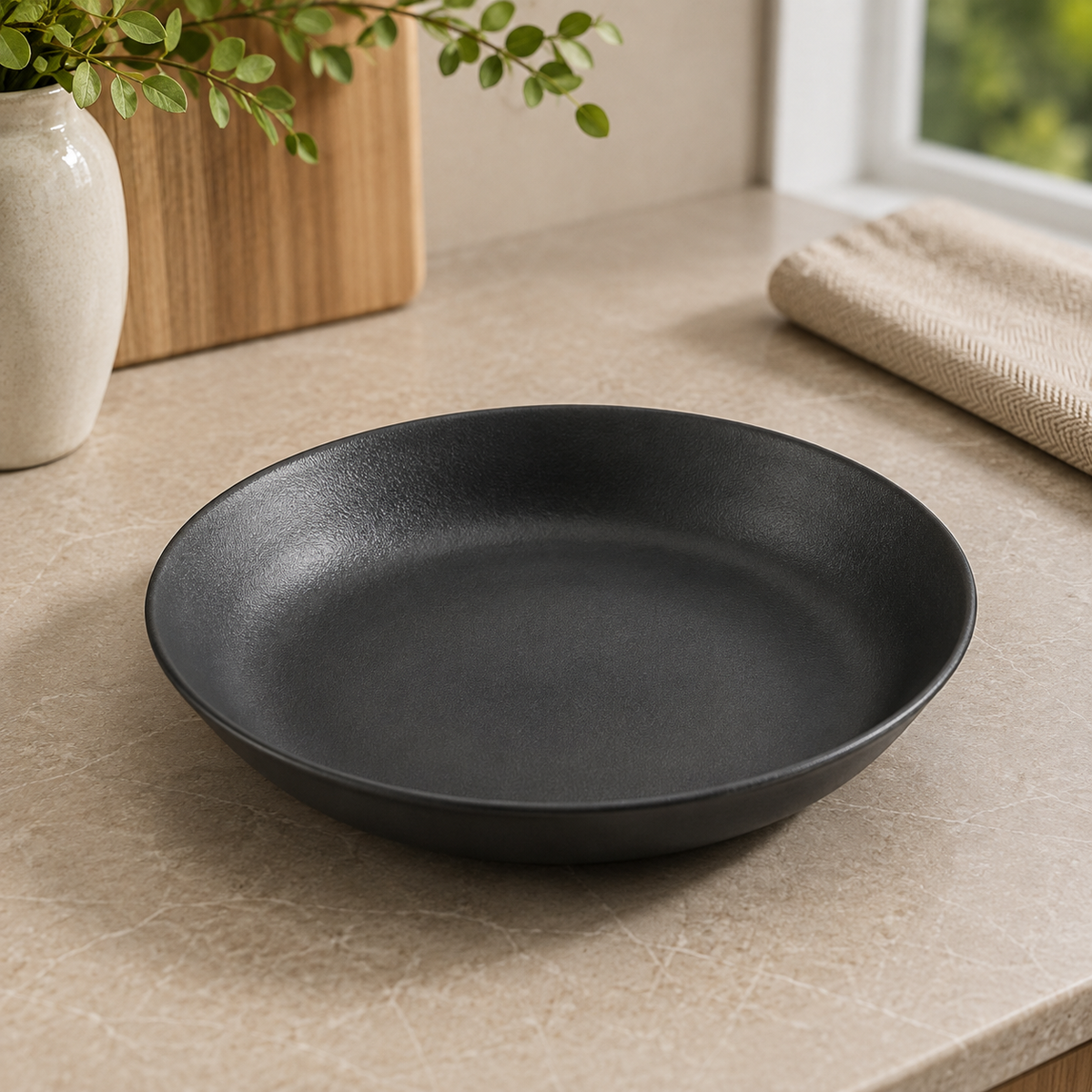 Danny Home Matte Black Deep Round Dinner Plate - 7.5 Inches