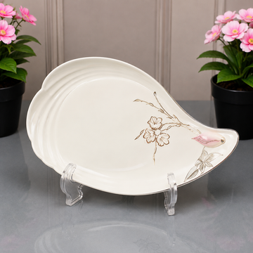 Brilliant White Oval Floral Serving Tray With Integrated Handles - 8 Inches