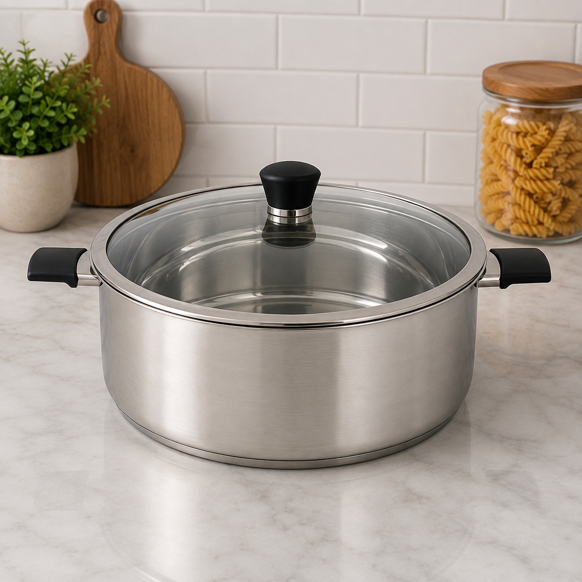 Alpenburg Stainless Steel Cooking Pot With Glass Lid And Side Handles - 32 cm