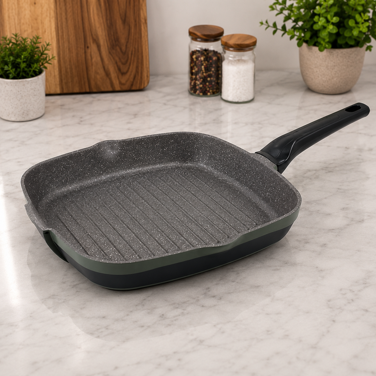 Alpenburg Black Non-Stick Grill Pan With Ridged Cooking Surface - 28 cm