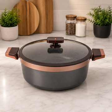 Alpenburg Non-Stick Deep Casserole Pot With Glass Lid And Side Handles - 28 cm