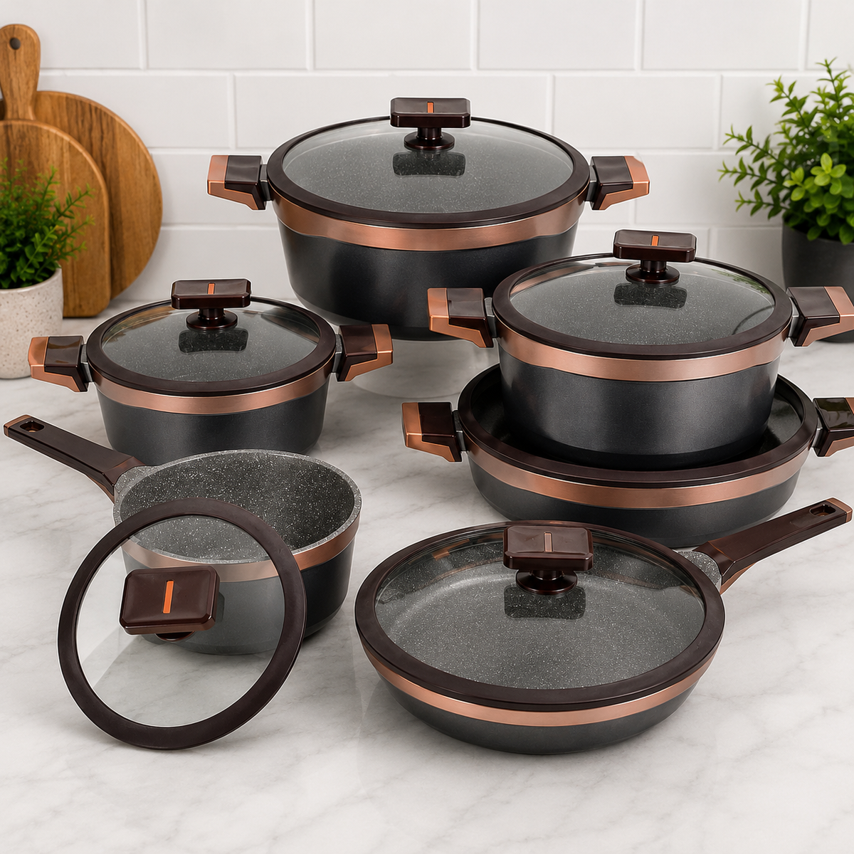 Alpenburg Non-Stick Cookware Set With Glass Lids - 12 Piece Set