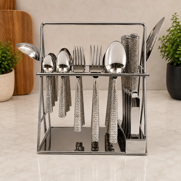 Alpenburg Stainless Steel Cutlery Set With Textured Handles And Storage Rack - 38 Piece Set