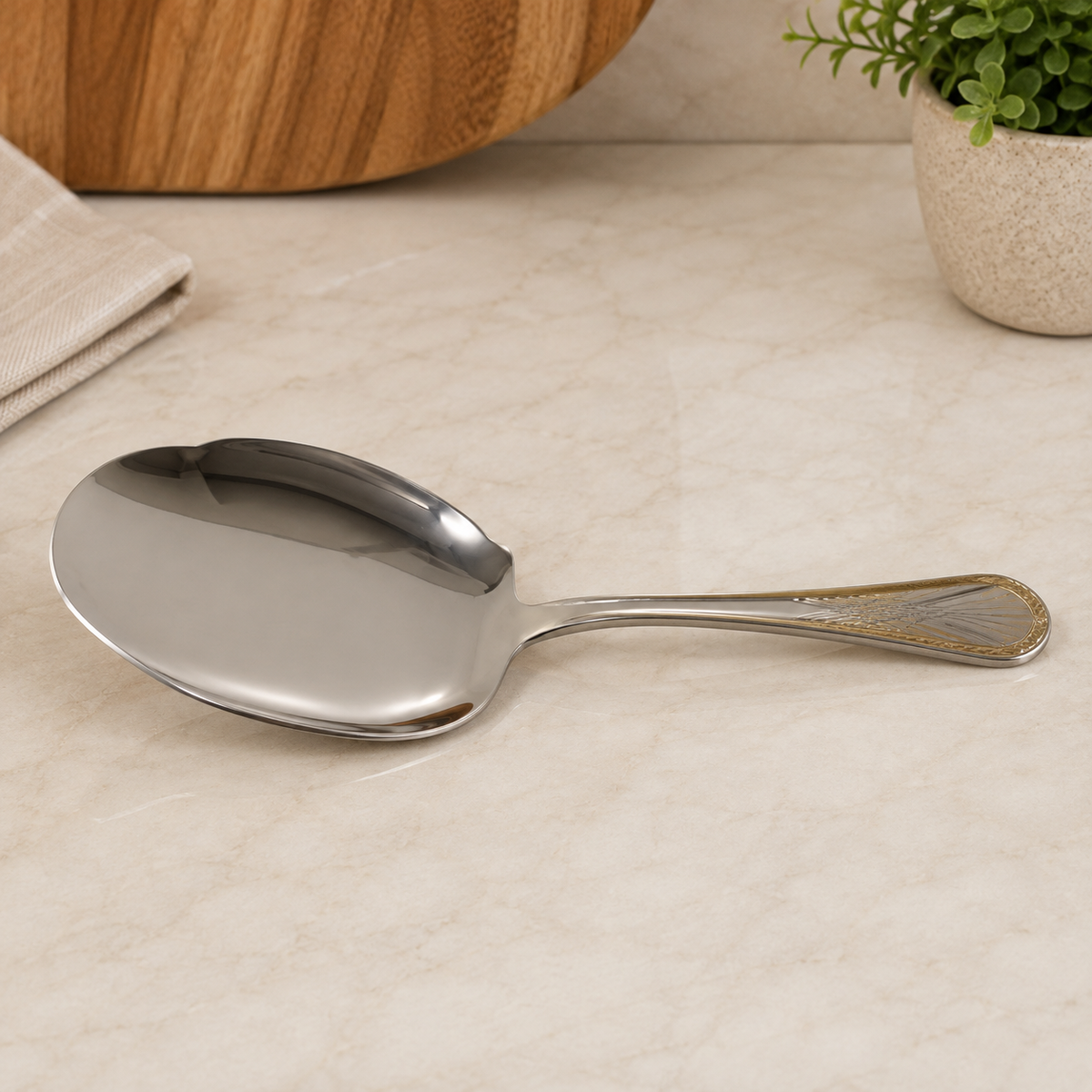 Alpenburg Stainless Steel Rice Serving Spoon With Decorative Handle - Gray