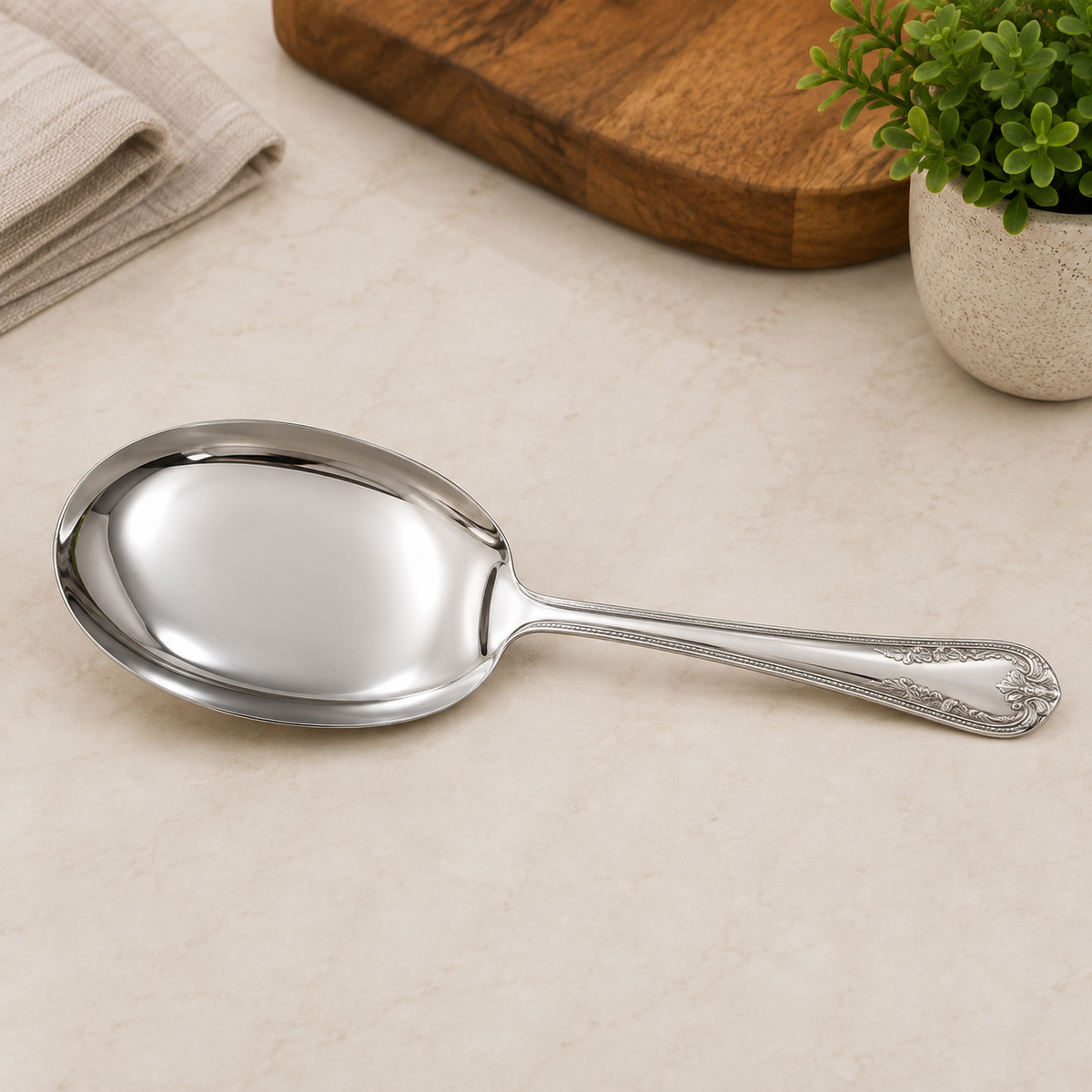 Alpenburg Stainless Steel Rice Serving Spoon With Decorative Handle - Silver