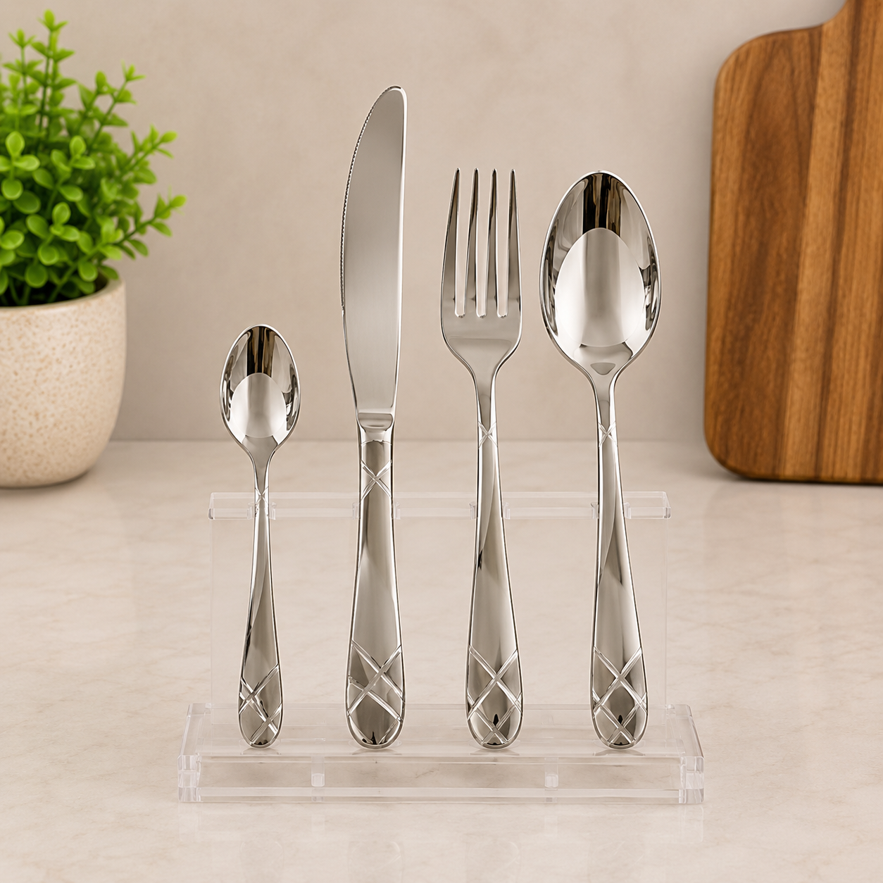 Alpenburg Stainless Steel Cutlery Set With Geomatric Handles Design - 52 Piece Set