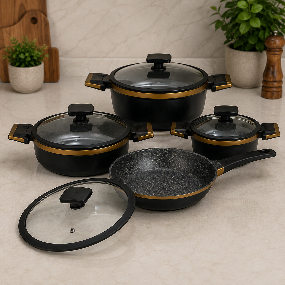 Alpenburg Non-Stick Cookware Set With Glass Lids - 8 Piece Set
