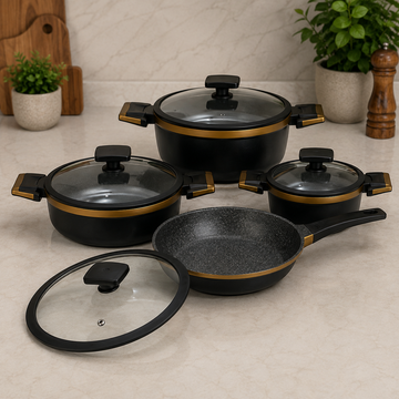 Alpenburg Non-Stick Cookware Set With Glass Lids - 8 Piece Set