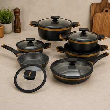 Alpenburg Non-Stick Cookware Set With Glass Lids - 12 Piece Set