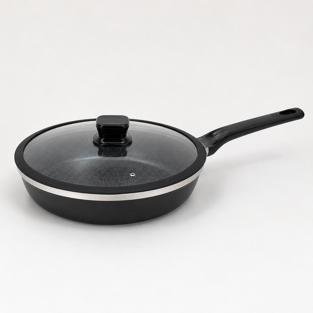 Alpenburg Deep Non-Stick Frying Pan With Glass Lid And Ergonomic Handle- 28 cm