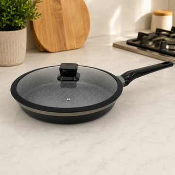 Alpenburg Non-Stick Frying Pan With Glass Lid And Long Handles - 24 cm