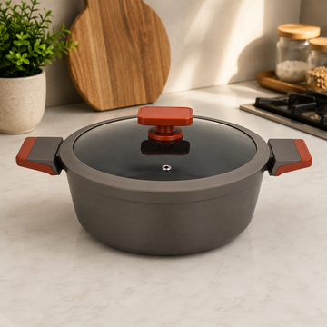 Alpenburg Non-Stick Cooking Pot With Glass Lid And Side Handles - 24 cm