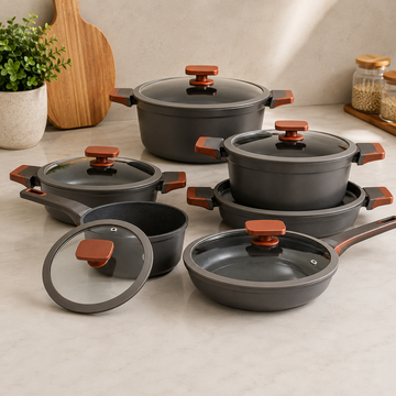 Alpenburg Non-Stick Cookware Set With Glass Lids And Heat-Resistant Handles - 12 Piece Set