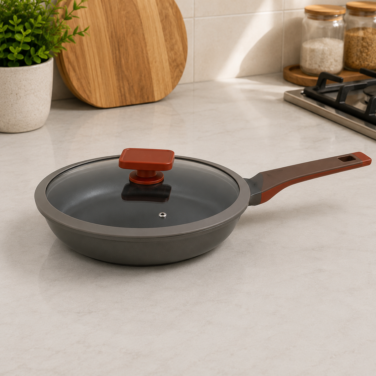 Alpenburg Non-Stick Frying Pan With Glass Lid And Ergonomic Handle - 24 cm