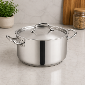 Korkmaz Stainless Steel Cooking Pot With Lid And Side Handles -  20 x 12 cm